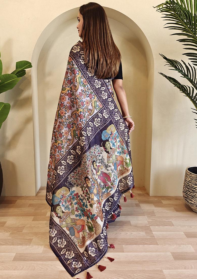 Off White Kalamkari Chanderi Saree Set With Blouse