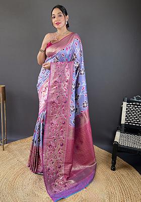Lavender Patola Zari Weaving Design Soft Silk Saree Set With Blouse