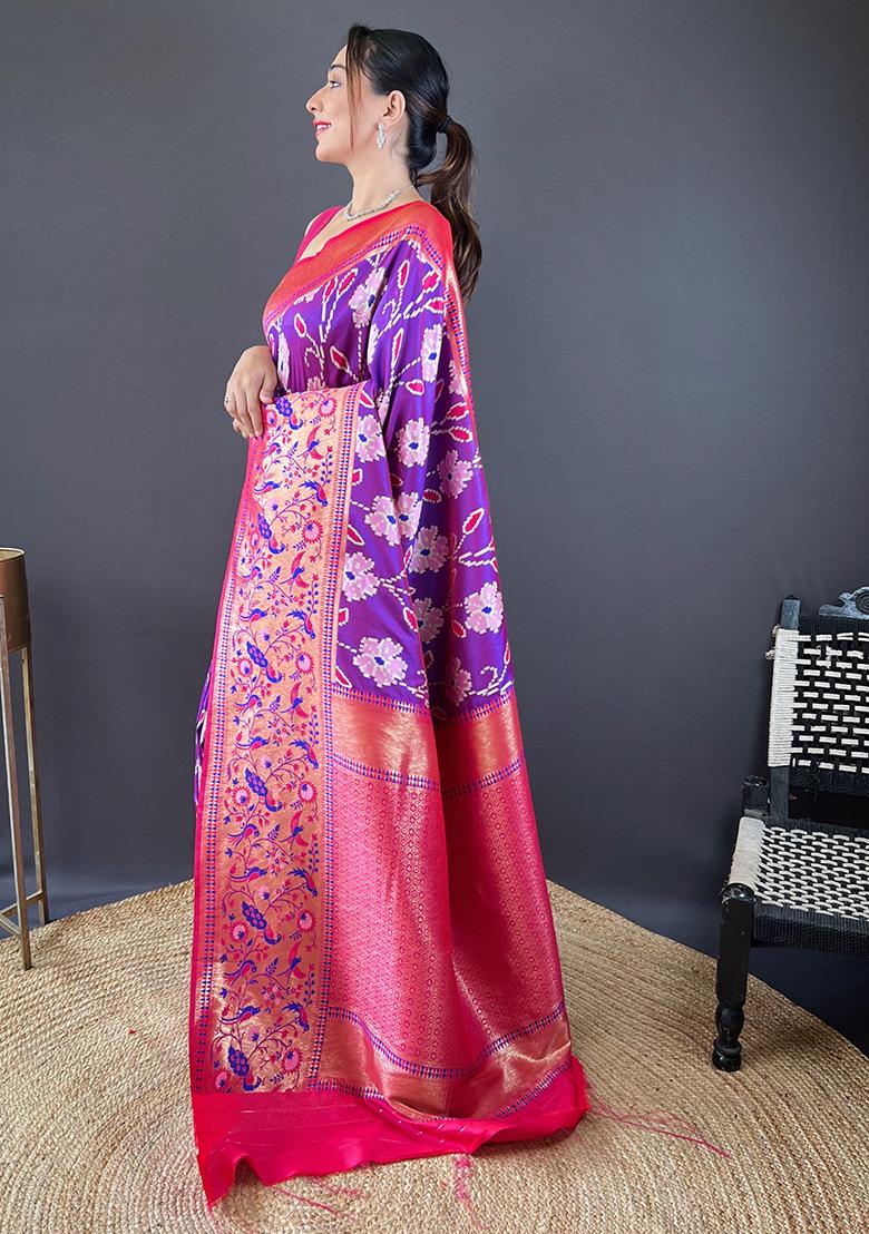 Purple Patola Zari Weaving Design Soft Silk Saree Set With Blouse