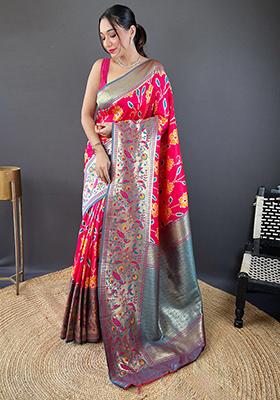 Pink Patola Zari Weaving Design Soft Silk Saree Set With Blouse