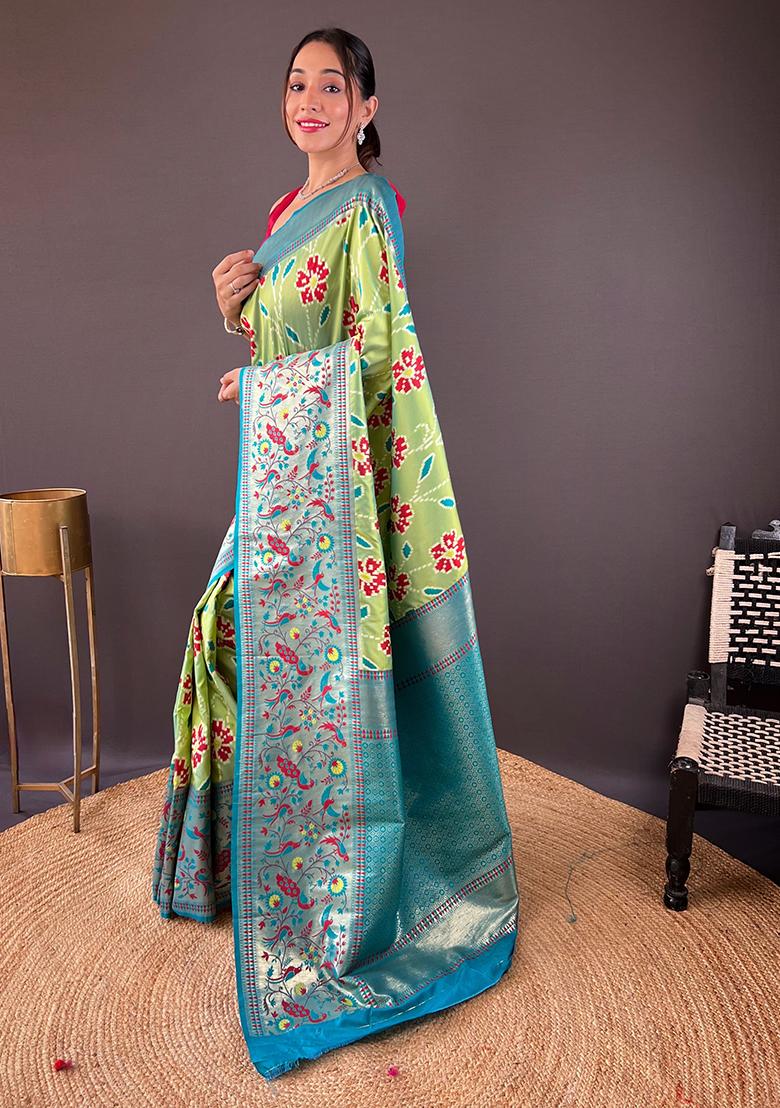 Green Patola Zari Weaving Design Soft Silk Saree Set With Blouse