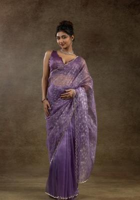 Lavender Woven Tissue Saree Set With Blouse