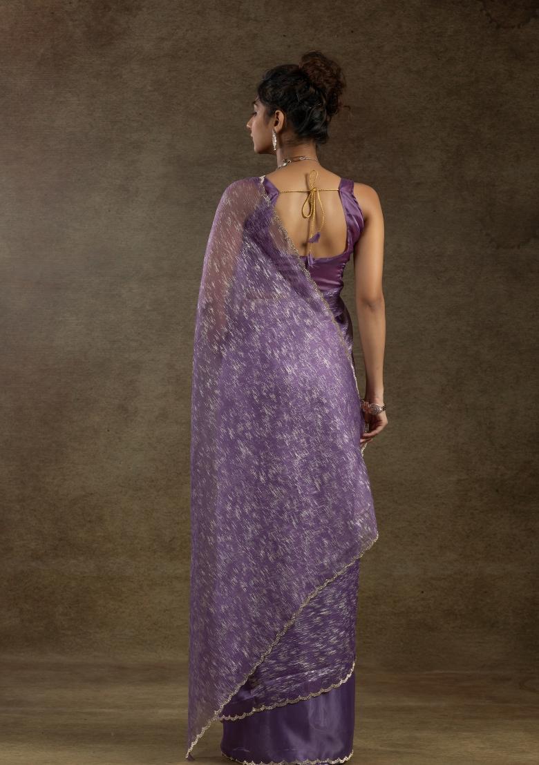Lavender Woven Tissue Saree Set With Blouse