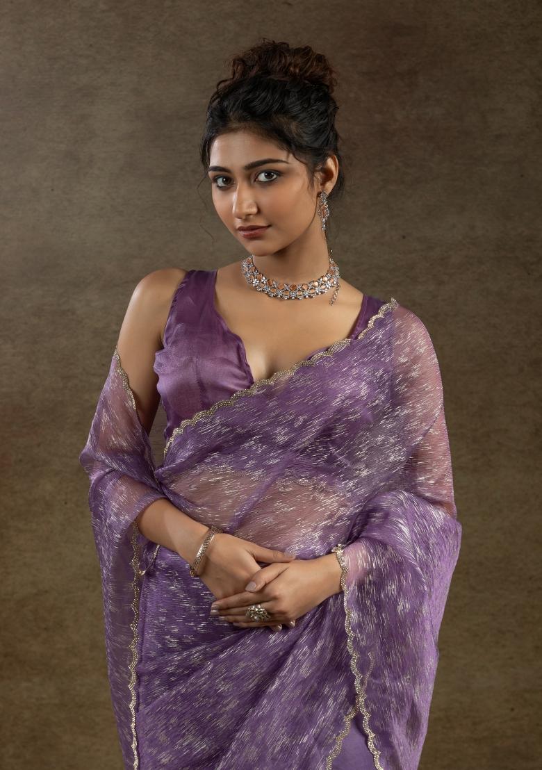Lavender Woven Tissue Saree Set With Blouse