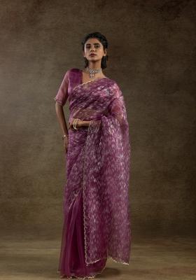 Onion Pink Woven Tissue Saree Set With Blouse