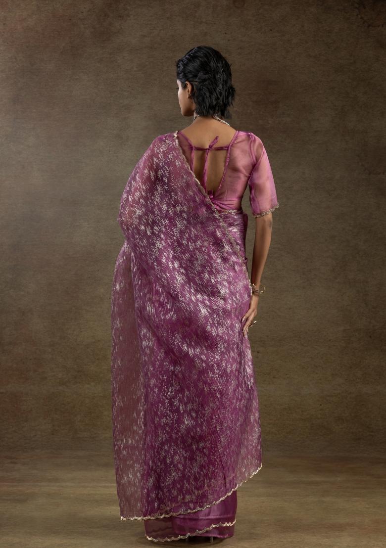 Onion Pink Woven Tissue Saree Set With Blouse