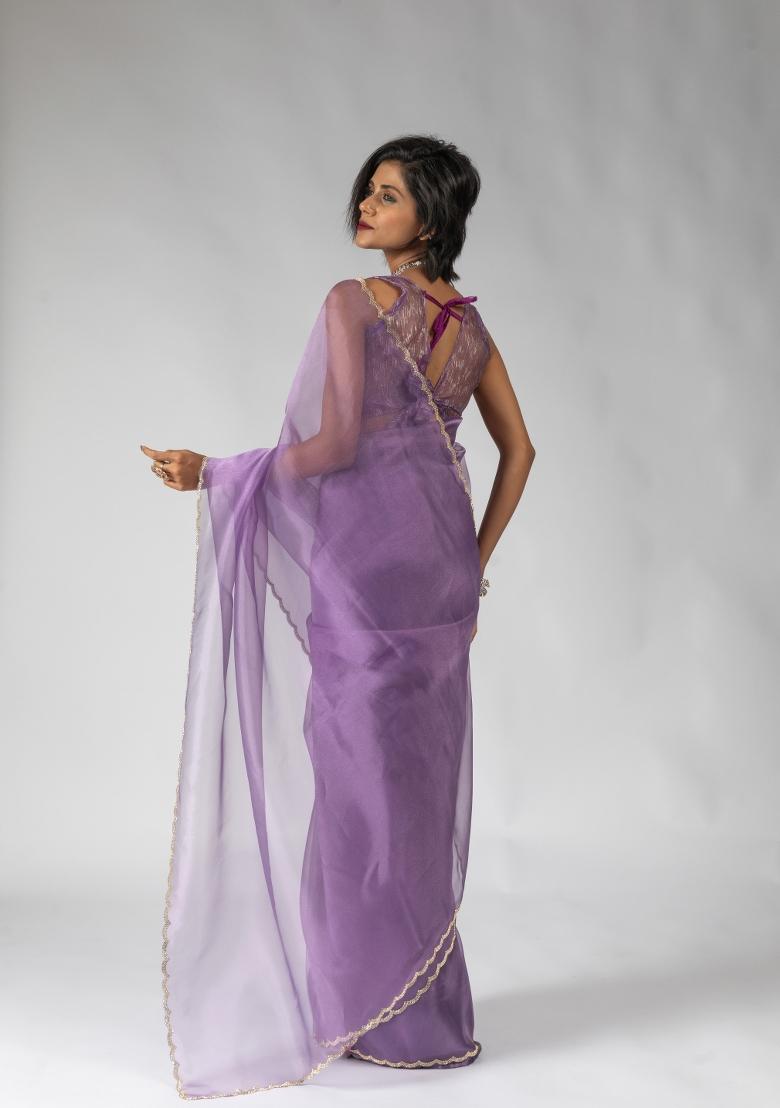 Lavender Woven Tissue Silk Saree Set With Blouse