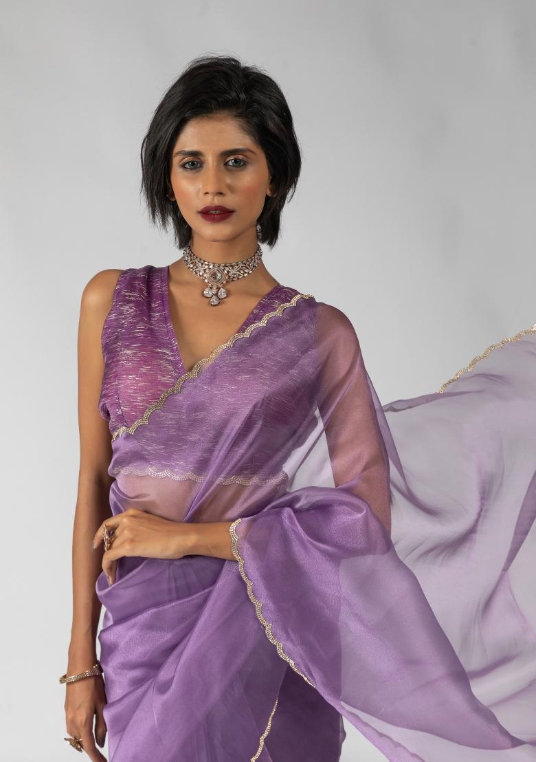 Lavender Woven Tissue Silk Saree Set With Blouse
