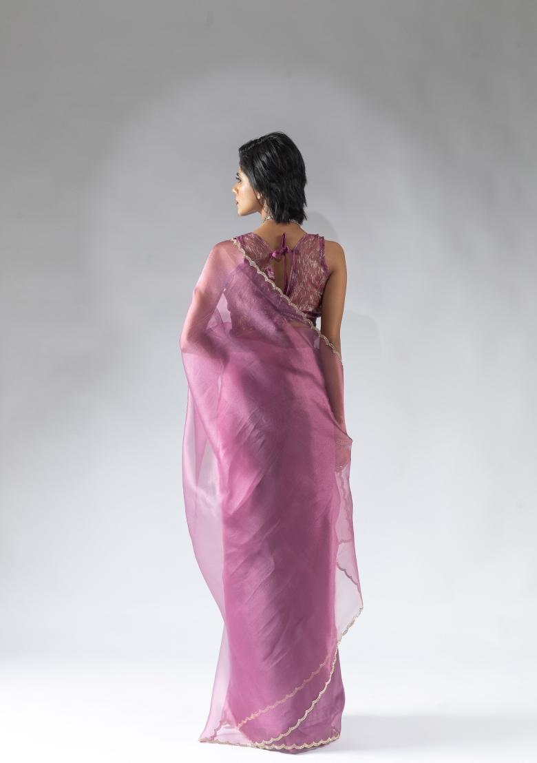 Onion Pink Woven Tissue Silk Saree Set With Blouse
