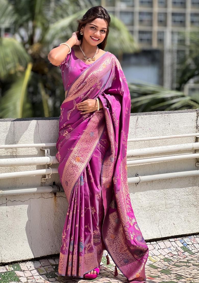 Wine Solid Silk Saree