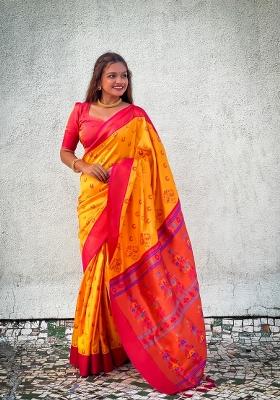Yellow Solid Silk Saree