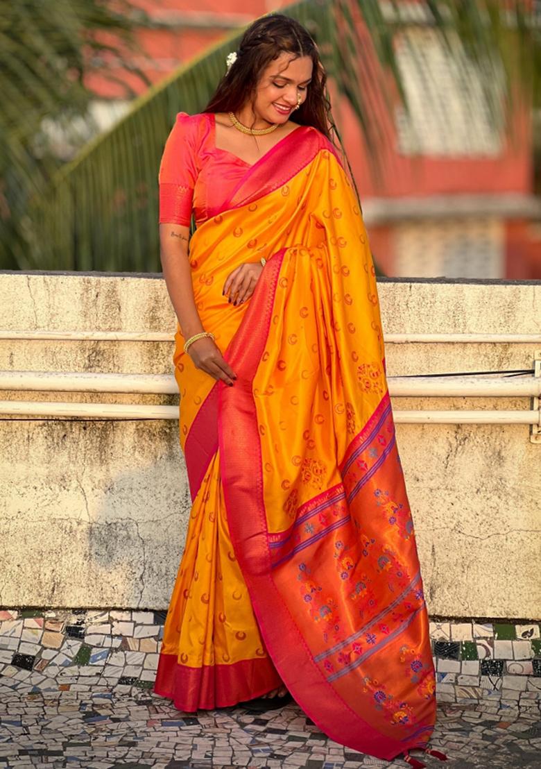 Yellow Solid Silk Saree