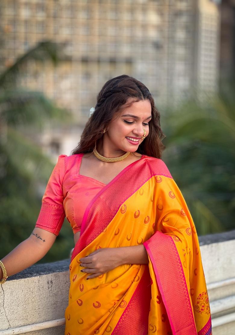 Yellow Solid Silk Saree