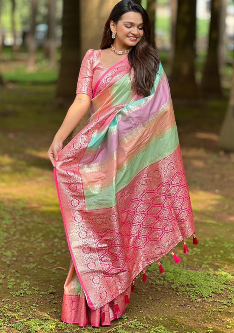 Multi colour Solid Silk Saree
