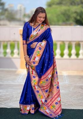 Royal Blue Solid Silk Saree