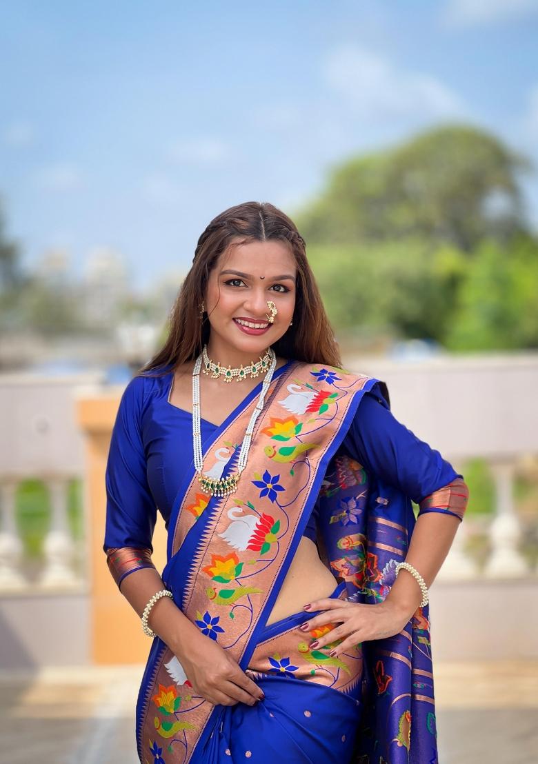 Royal Blue Solid Silk Saree