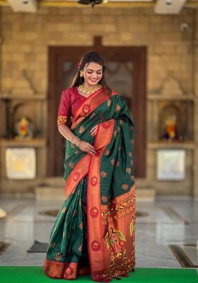 Green Solid Silk Saree