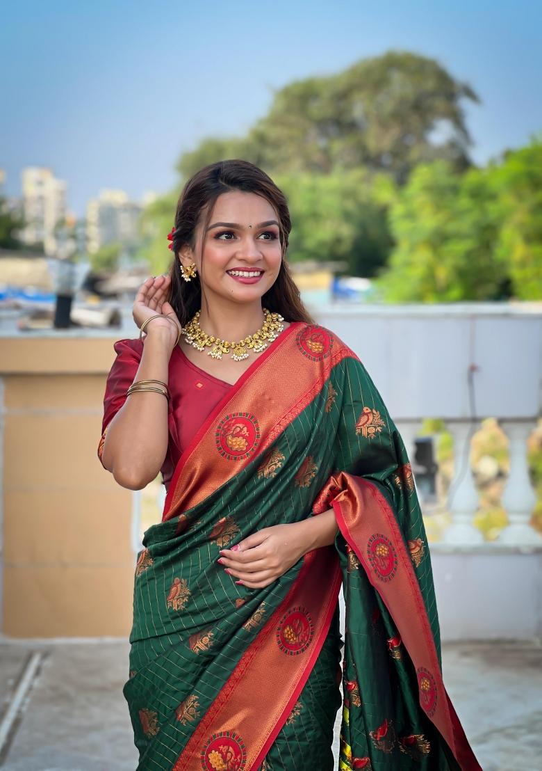 Green Solid Silk Saree