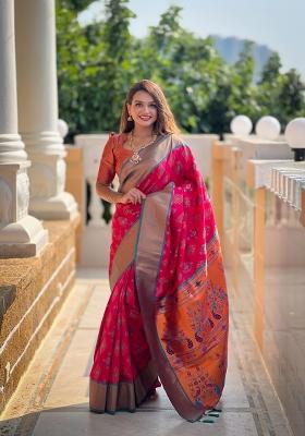 Pink Solid Silk Saree