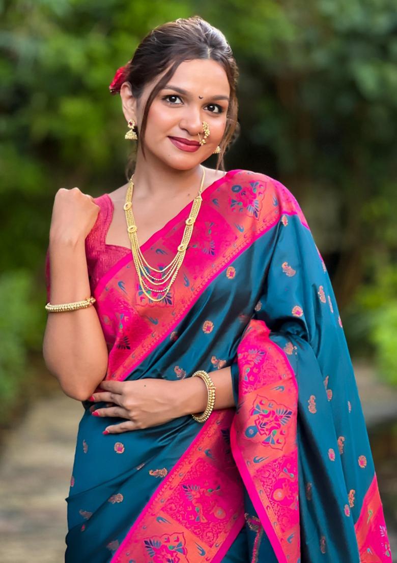 Rama green Solid Silk Saree