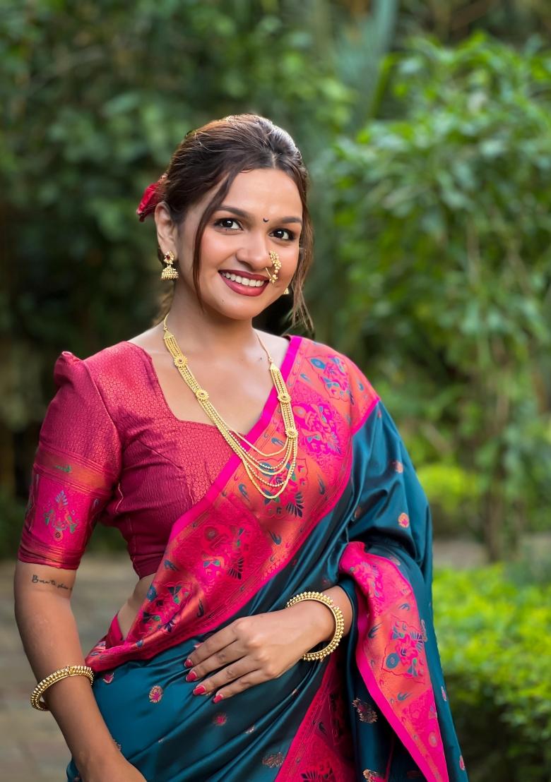 Rama green Solid Silk Saree