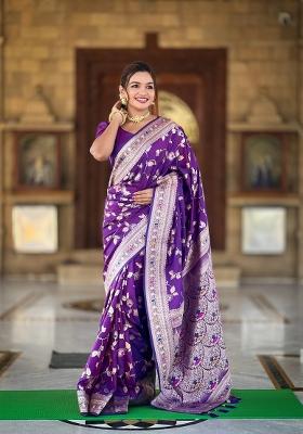 Purple Solid Silk Saree