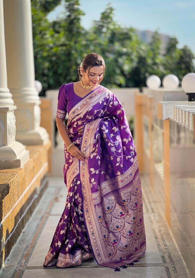 Purple Solid Silk Saree