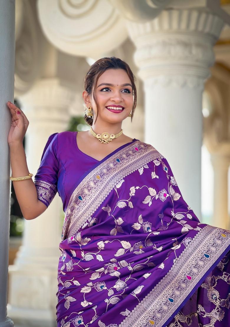 Purple Solid Silk Saree