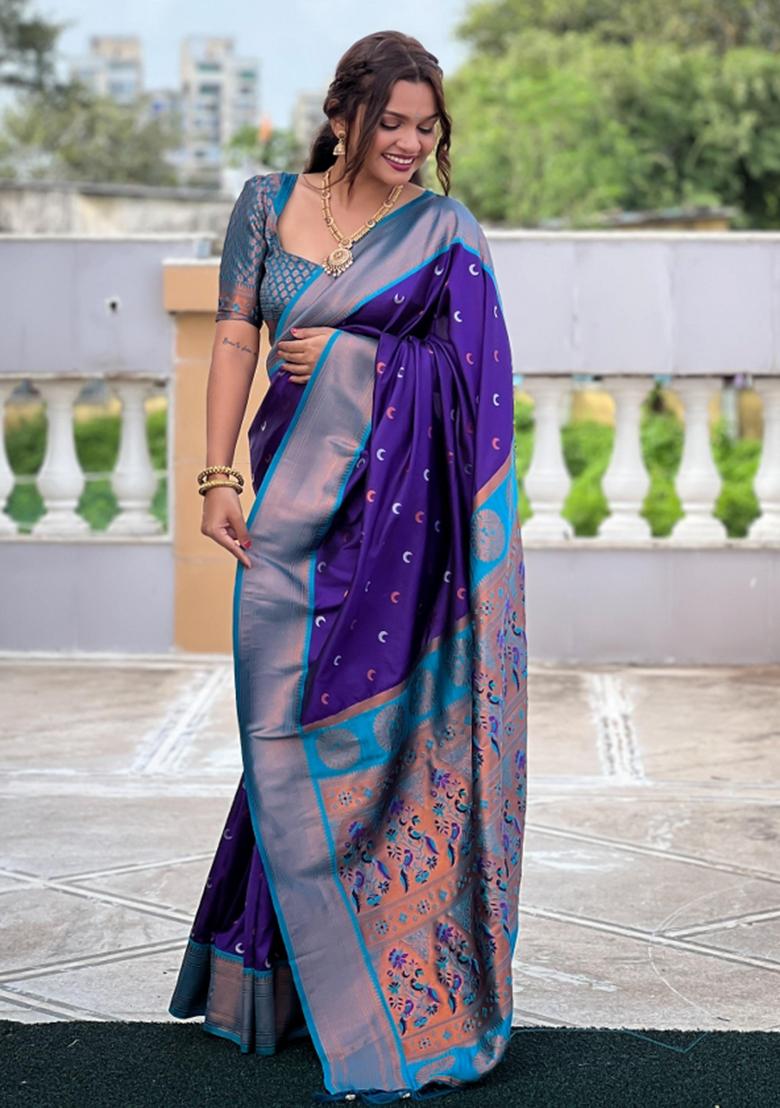Purple Solid Silk Saree
