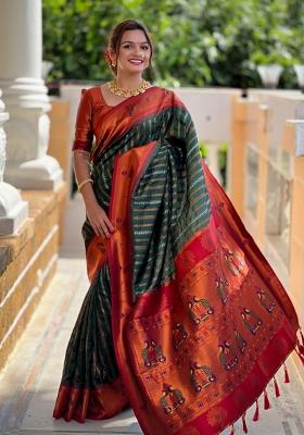 Green Solid Silk Saree