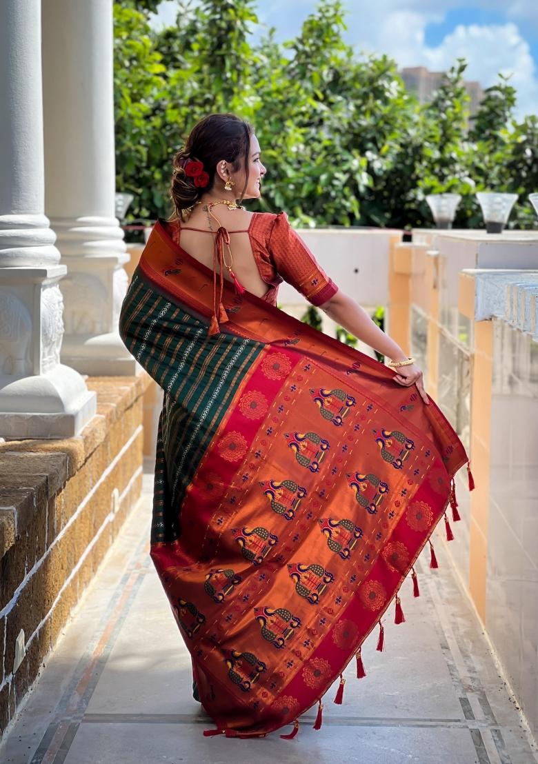 Green Solid Silk Saree
