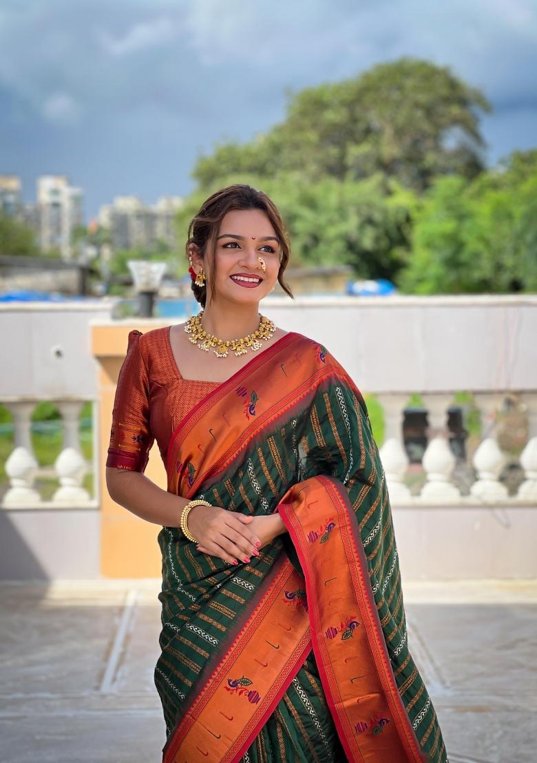 Green Solid Silk Saree