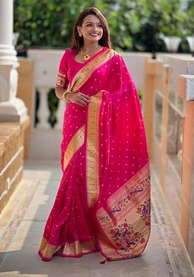 Pink Solid Silk Saree