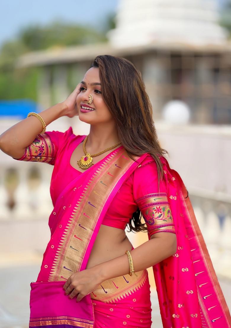 Pink Solid Silk Saree