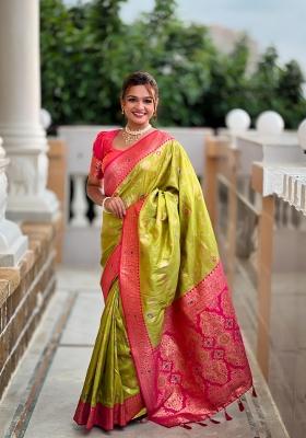 Yellow Solid Silk Saree