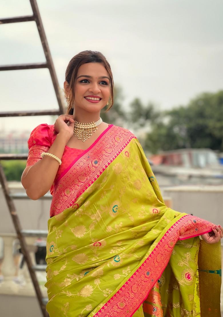 Yellow Solid Silk Saree