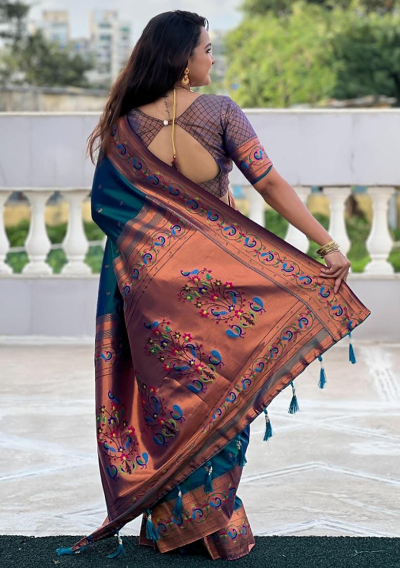 Rama green Solid Silk Saree