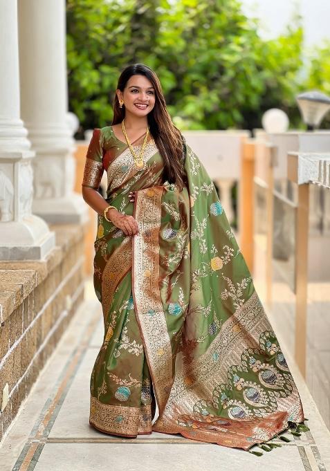 Light Green Solid Silk Saree