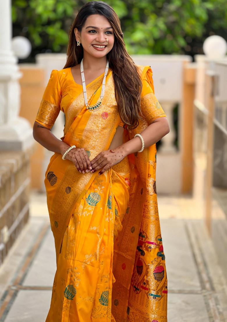 Yellow Solid Silk Saree