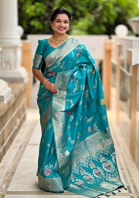 Sky Blue Solid Silk Saree