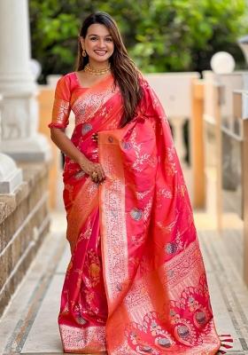 Gajri pink Solid Silk Saree