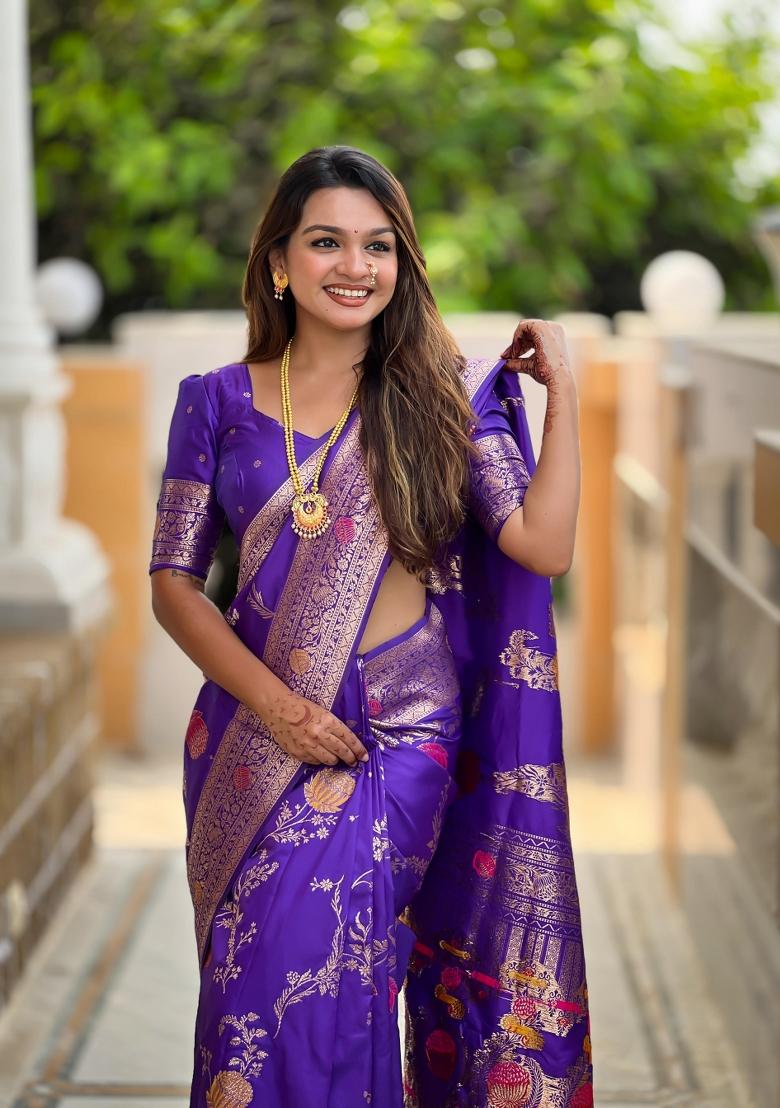 Blue Solid Silk Saree