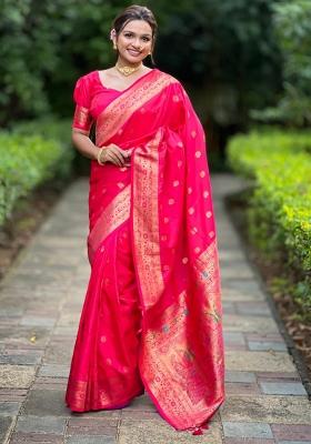 Pink Solid Silk Saree