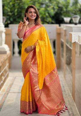 Yellow Solid Silk Saree