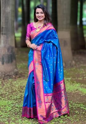 Royal Blue Solid Silk Saree