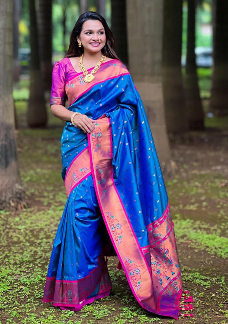 Royal Blue Solid Silk Saree