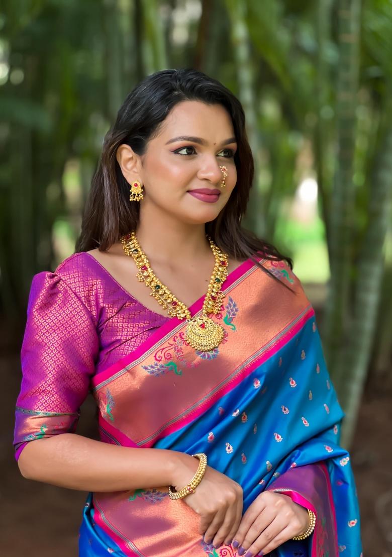 Royal Blue Solid Silk Saree