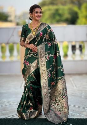 Green Solid Silk Saree