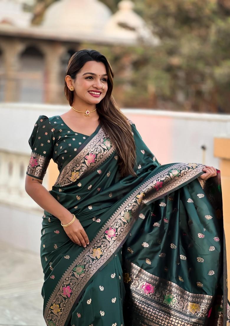 Green Solid Silk Saree