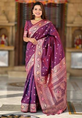 Wine Solid Silk Saree